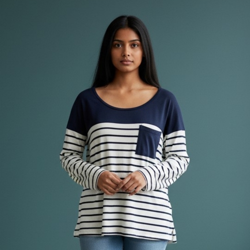 Bordeaux Navy and White Striped Long Sleeve Tee